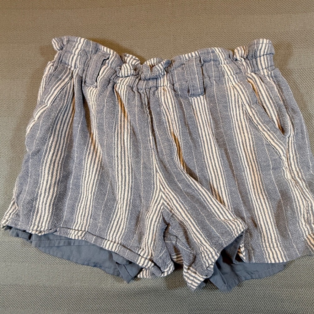 Abercrombie Kids Blue White Striped Paperbag Waist Shorts Size 13/14 249F1152